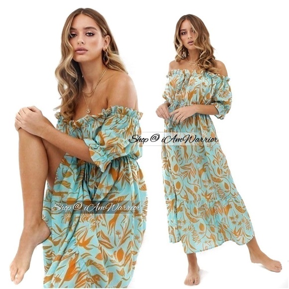 ASOS NWT off the shoulder print ruffle midi dress *shop@iamwarrior - Picture 1 of 11